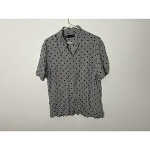 All Saints Men’s Black White Amour Short Sleeve Button Down Shirt Size XL
